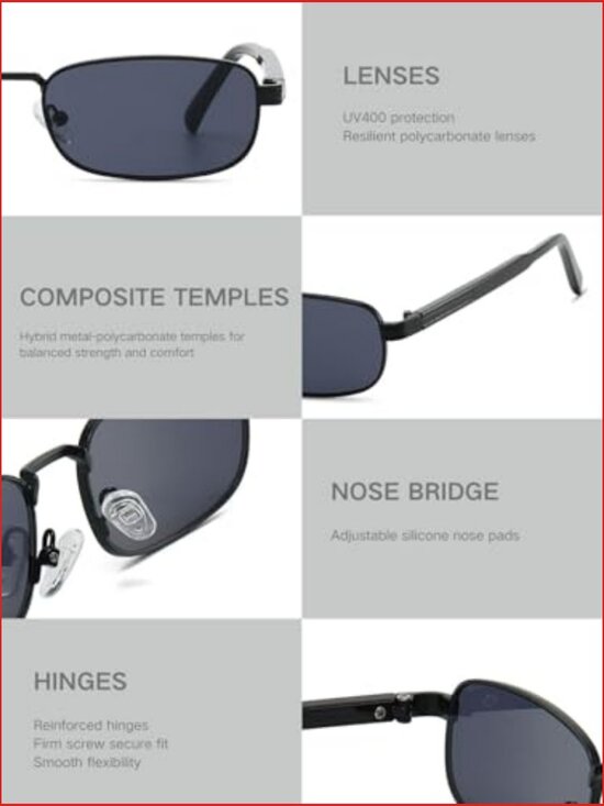 Retro Rectangular Sunglasses UV400 Metal Frame Unisex Medium Fit